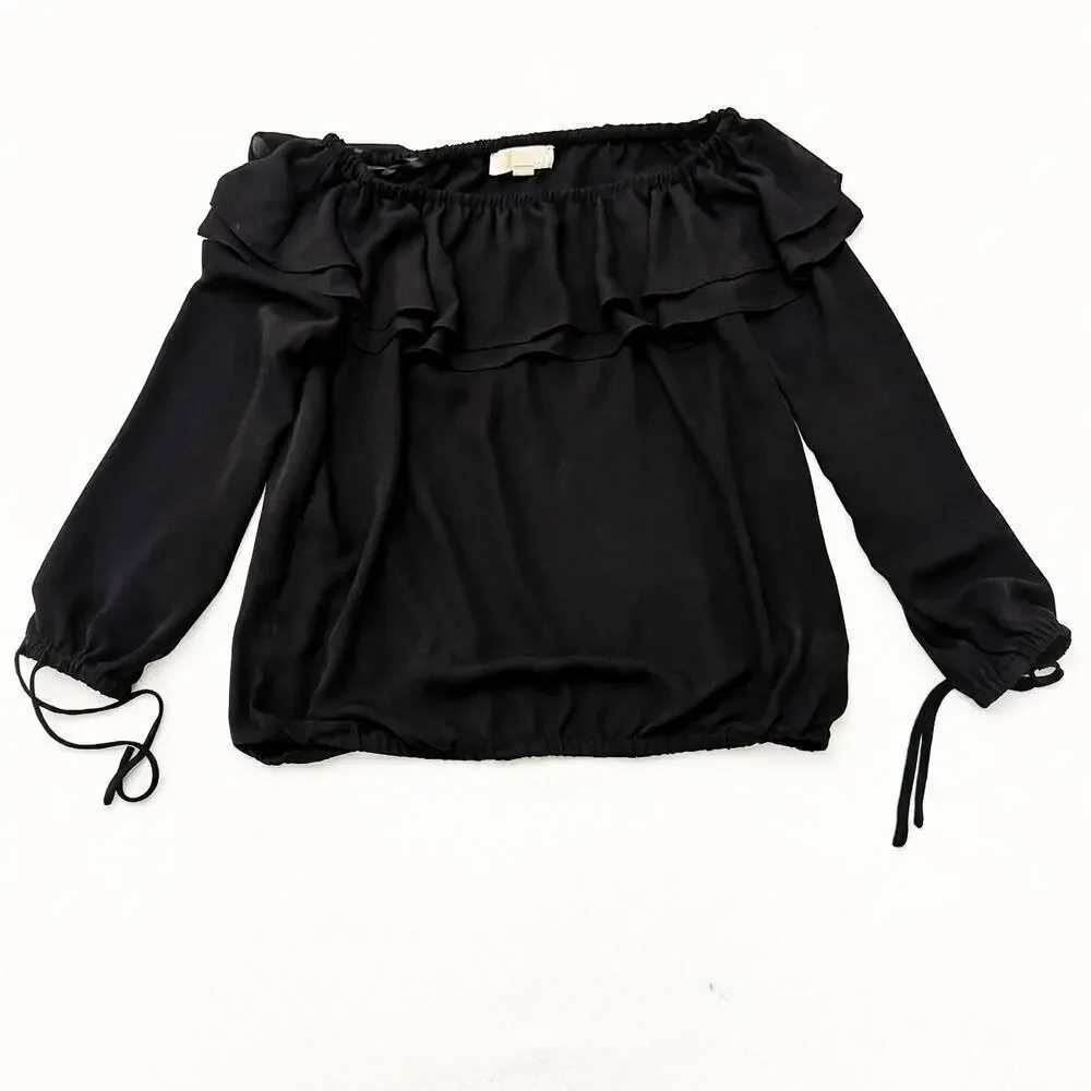 Michael Kors Black Ruffle Bohemian Top Size Small Mint Condition
